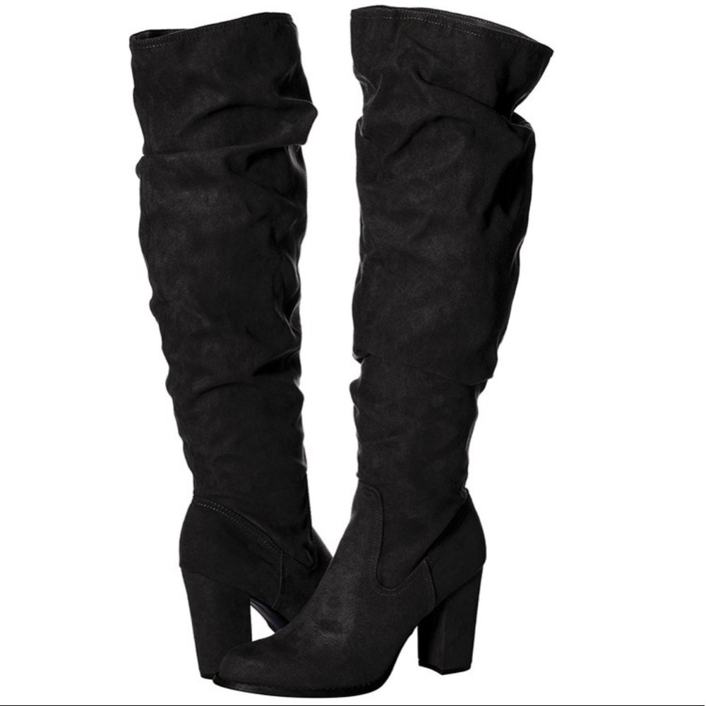 Madden Girl Womens Black Cinder Fabric Almond Toe Over Knee Boots NWT Size 7